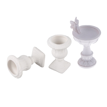 Dolls House Garden Bird Bath Fountain Statue with Angel 1:12Th & A Pair of Birdbath Garden Center Made of White Pottery